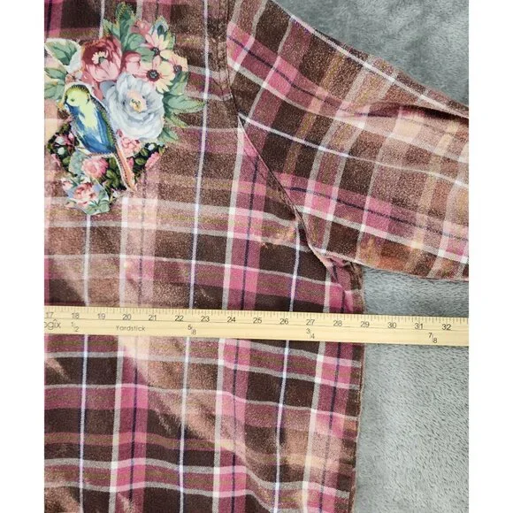 Mainstreet Blues Shirt Womens 3X Multicolor Bleached Flannel Patchwork Vintage - Picture 4 of 10